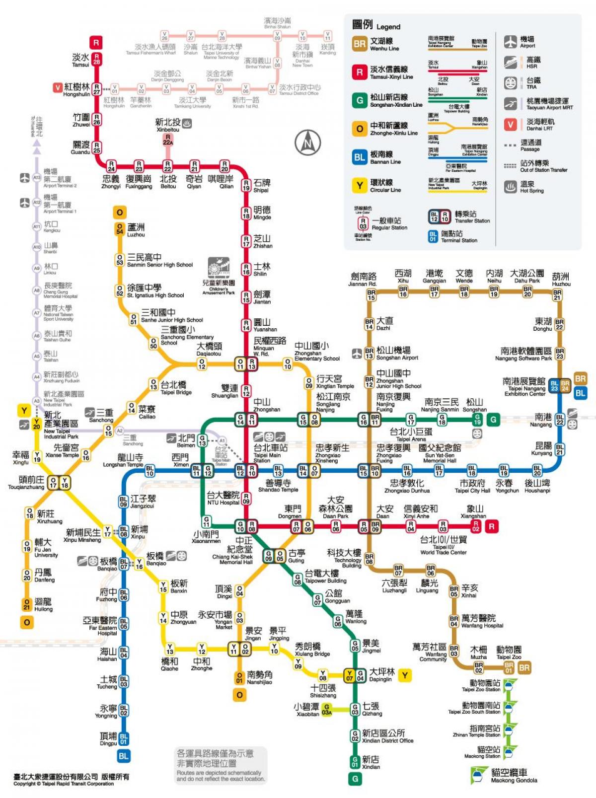 Карта станций метро Тайбэя
